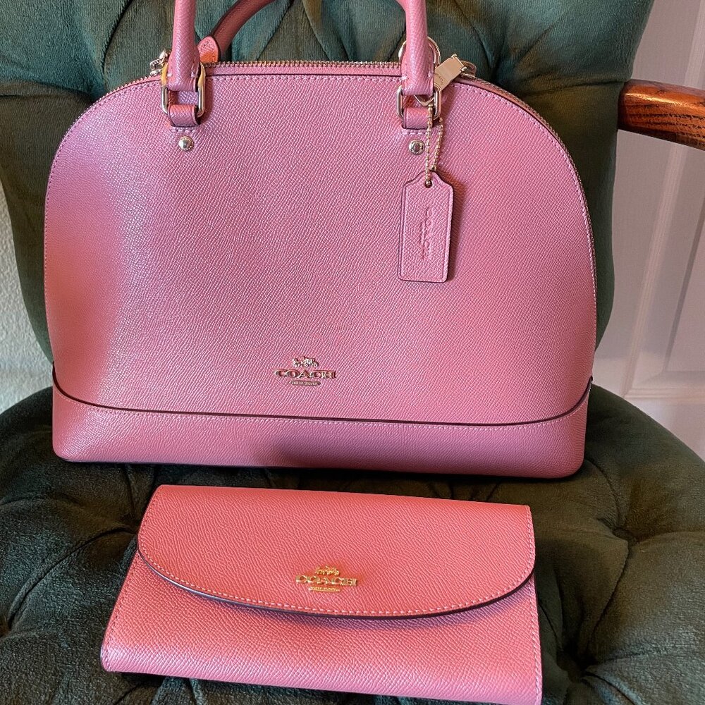 Coach *SET!* Sierra Crossgrain Leather Ladies Satchel Bag and Wallet - Lt. Pink